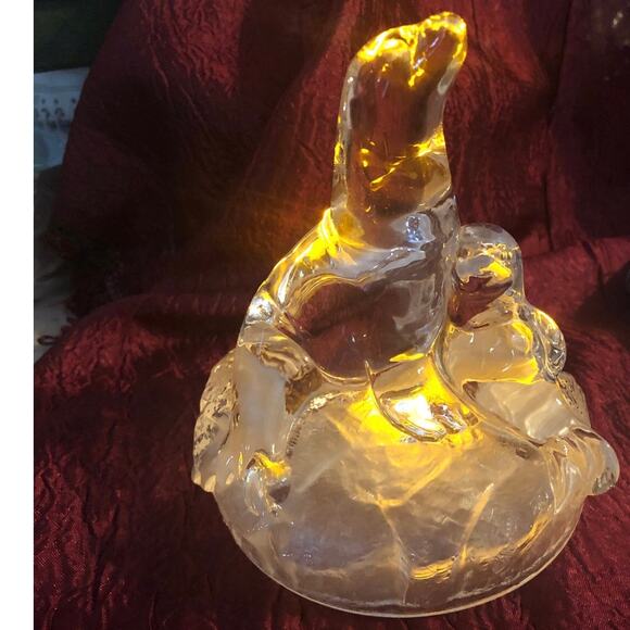 Vintage Crystal Mother Seal & Her Pup Frosted Textured Stand to Resemble Ice 6x5 - Picture 8 of 9